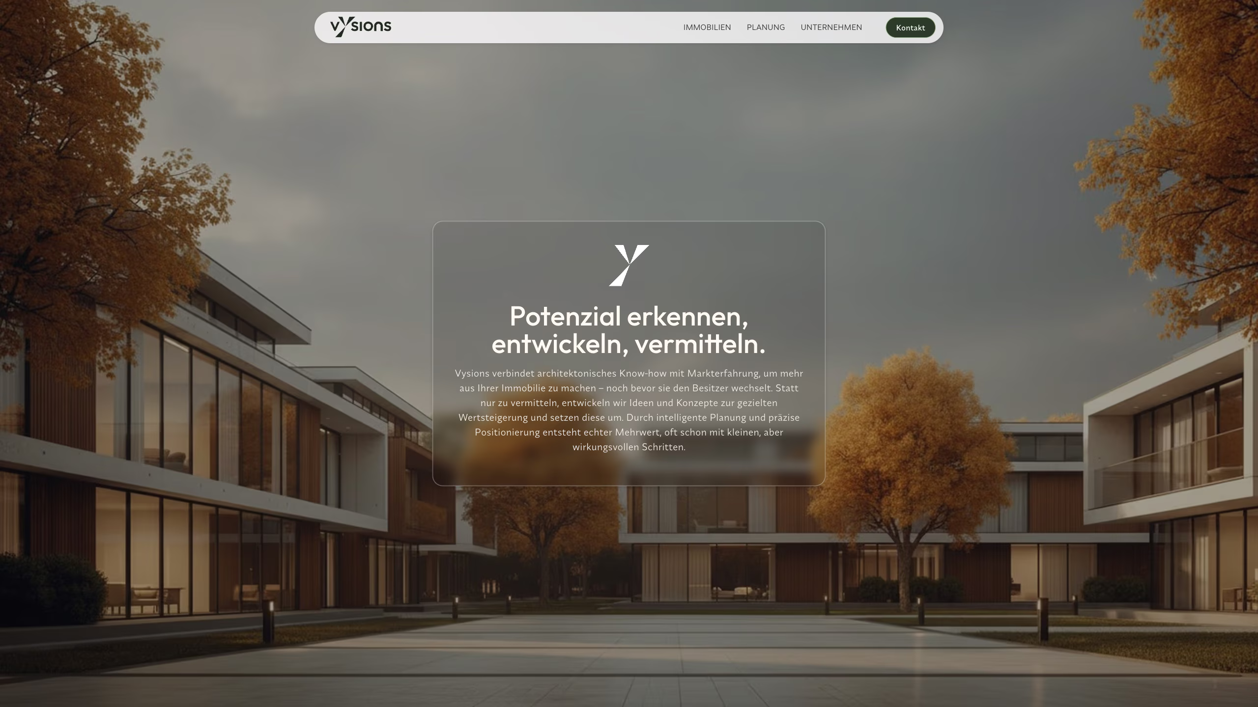 Screenshot of the Vysions Real Estate homepage
